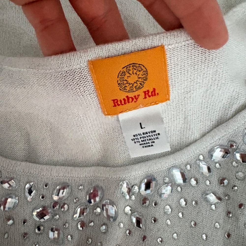 Ruby Rd White Silver Knit Blouse - image 6